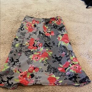 Fred David A-Line Skirt with Pink Floral on Gray